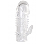 Прозрачная гелевая насадка с шипами и клиторальным отростком - 13 см. - Toyfa Basic - в Керчи купить с доставкой