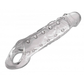 Прозразная закрытая насадка на пенис с поддержкой мошонки Clearly Ample Penis Enhancer - 22 см. - XR Brands - в Керчи купить с доставкой