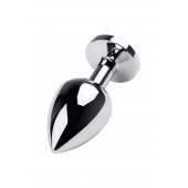 Серебристая коническая анальная пробка с красным кристаллом - 8 см. - ToyFa - купить с доставкой в Керчи