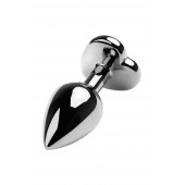 Серебристая коническая анальная пробка с красным кристаллом-сердечком - 7 см. - ToyFa - купить с доставкой в Керчи