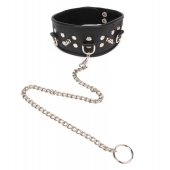Черный ошейник с шипами и металлическим поводком-цепочкой - Notabu - купить с доставкой в Керчи