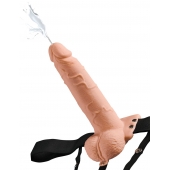 Телесный полый страпон с имитацией эякуляции 7.5  Hollow Squirting Strap-On with Balls Flesh - 21,6 см. - Pipedream - купить с доставкой в Керчи