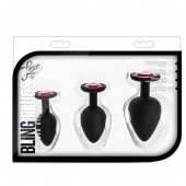 Набор черных анальных пробок с красным кристаллом-сердечком Bling Plugs Training Kit - Blush Novelties - купить с доставкой в Керчи