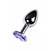 Серебристая конусовидная анальная пробка с фиолетовым кристаллом - 7 см. - ToyFa - купить с доставкой в Керчи