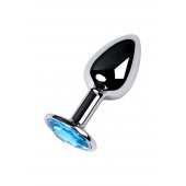 Серебристая конусовидная анальная пробка с голубым кристаллом - 7 см. - ToyFa - купить с доставкой в Керчи