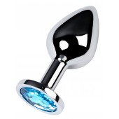 Серебристая конусовидная анальная пробка с голубым кристаллом - 8 см. - ToyFa - купить с доставкой в Керчи