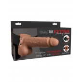 Кофейный перезаряжаемый вибрострапон 7  Hollow Rechargeable Strap-on with Balls - 20,3 см. - Pipedream - купить с доставкой в Керчи