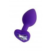 Фиолетовая анальная втулка Diamond Heart с прозрачным кристаллом - 7 см. - ToyFa - купить с доставкой в Керчи