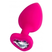 Розовая анальная втулка Diamond Heart с прозрачным кристаллом - 9,5 см. - ToyFa - купить с доставкой в Керчи