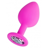 Розовая анальная втулка Brilliant с прозрачным кристаллом - 7 см. - ToyFa - купить с доставкой в Керчи