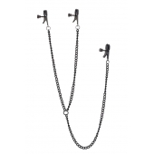 Черные зажимы на соски и клитор на цепочке DELUXE NIPPLE   CLIT CLAMPS - Dream Toys - купить с доставкой в Керчи