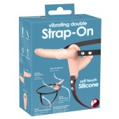 Телесный двойной вибрострапон с вибрацией Vibrating Double Strap-On - 15 см. - Orion - купить с доставкой в Керчи