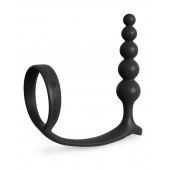 Черная анальная цепочка с эрекционным кольцом Ass-gasm Cockring Anal Beads - Pipedream - в Керчи купить с доставкой