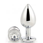 Серебристая анальная втулка с прозрачным кристаллом - 7,1 см. - Dream Toys - купить с доставкой в Керчи