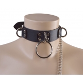 Черный кожаный ошейник Big Ring - Sitabella - купить с доставкой в Керчи