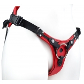 Красно-черный женский пояс с 2 способами крепления насадок и вагинальной пробкой - LOVETOY (А-Полимер) - купить с доставкой в Керчи