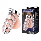 Серебристая металлическая клетка для члена с замком Enslave Cock Cage - BlueLine - купить с доставкой в Керчи