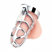 Серебристая металлическая клетка для члена с замком Enslave Cock Cage - BlueLine - купить с доставкой в Керчи