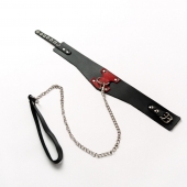 Черный широкий ошейник с красным декором и поводком - Crazy Handmade - купить с доставкой в Керчи