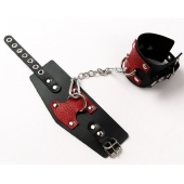 Черные кожаные оковы с красными вставками - Crazy Handmade - купить с доставкой в Керчи