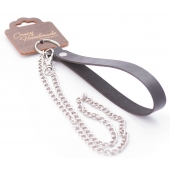 Серебристый металлический поводок с кожаной черной ручкой - 80 см. - Crazy Handmade - купить с доставкой в Керчи