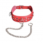 Красный кожаный ошейник с карабином и поводком - Sitabella - купить с доставкой в Керчи