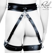 Черный кожаный пояс с гартерами - L-XL - Notabu - купить с доставкой в Керчи