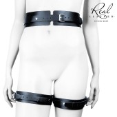 Черный кожаный пояс с гартерами - L-XL - Notabu - купить с доставкой в Керчи