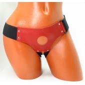 Красные кожаные трусики для страпона - БДСМ Арсенал - купить с доставкой в Керчи