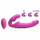 Розовый безремневой страпон с вибрацией и функцией расширения Inflatable Ergo-Fit Strapless Strap-On - XR Brands - купить с доставкой в Керчи