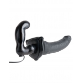 Черный страпон с вагинальной пробкой Deluxe Vibrating Penetrix Strap-On - 19 см. - Pipedream - купить с доставкой в Керчи
