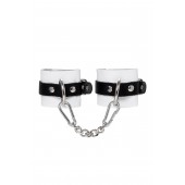 Бело-черные кожаные наручники с одним ремешком с люверсами - Pecado - купить с доставкой в Керчи