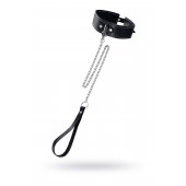 Кожаный двухслойный ошейник с белой строчкой и поводком - Pecado - купить с доставкой в Керчи