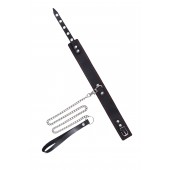 Кожаный двухслойный ошейник с красной строчкой и поводком - Pecado - купить с доставкой в Керчи