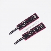 Черно-розовые кожаные наручники с розовой строчкой - Crazy Handmade - купить с доставкой в Керчи