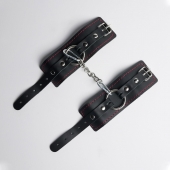 Черные кожаные наручники с красной строчкой - Crazy Handmade - купить с доставкой в Керчи