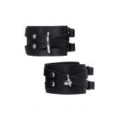 Черные кожаные оковы с двумя перекрёстными ремешками - Pecado - купить с доставкой в Керчи