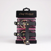 Черные кожаные оковы с розовой строчкой - Crazy Handmade - купить с доставкой в Керчи