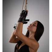 Черные высокие кожаные наручники для подвешивания - Crazy Handmade - купить с доставкой в Керчи