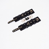 Черные кожаные наручники с узорами и золотистой фурнитурой - Crazy Handmade - купить с доставкой в Керчи