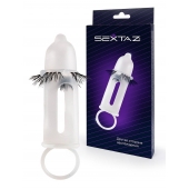 Эластичная насадка на пенис с подхватом мошонки и стимулирующими «ресничками» - Sextaz - в Керчи купить с доставкой