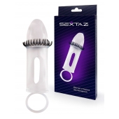 Закрытая насадка на пенис с подхватом мошонки и стимулирующими «ресничками» - Sextaz - в Керчи купить с доставкой