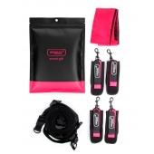 Черно-розовый эротический набор: фиксатор, оковы, наручники, повязка - Erokay - купить с доставкой в Керчи