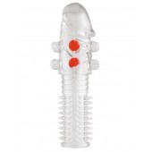 Гелевая прозрачная насадка с шариками и шипами - 14 см. - Toyfa Basic - в Керчи купить с доставкой