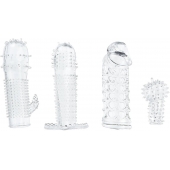 Набор из 4 насадок на член Pleasured Penis Enhancement Sleeve 4 Pack - XR Brands - в Керчи купить с доставкой