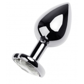 Серебристая анальная пробка с прозрачным кристаллом-сердцем - 8 см. - ToyFa - купить с доставкой в Керчи