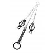 Черно-серебристые зажимы для сосков с кольцом для пениса TOYFA Metal - ToyFa - купить с доставкой в Керчи