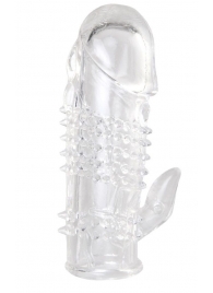 Прозрачная гелевая насадка с шипами и клиторальным отростком - 13 см. - Toyfa Basic - в Керчи купить с доставкой