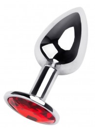 Маленькая коническая серебристая анальная пробка с красным кристаллом - 7 см. - ToyFa - купить с доставкой в Керчи