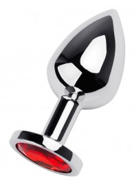 Серебристая коническая анальная пробка с красным кристаллом - 8 см. - ToyFa - купить с доставкой в Керчи